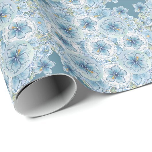 Hibiscus & kant TURQUOISE Cadeaupapier (Rol Hoek)