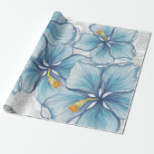 Hibiscus & kant TURQUOISE Cadeaupapier (Uitgerold)