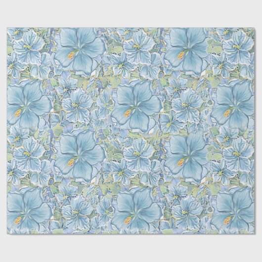 Hibiscus & kant TURQUOISE Cadeaupapier (Vlak)