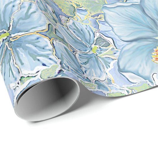 Hibiscus & kant TURQUOISE Cadeaupapier (Rol Hoek)