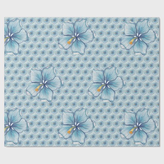 Hibiscus & kant TURQUOISE Cadeaupapier (Vlak)