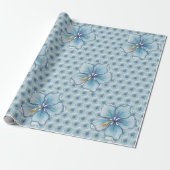 Hibiscus & kant TURQUOISE Cadeaupapier (Uitgerold)