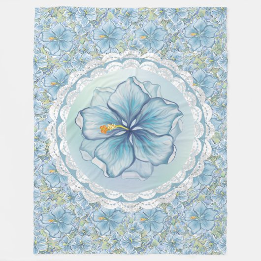 Hibiscus & kant TURQUOISE Fleece Deken (Voorkant)