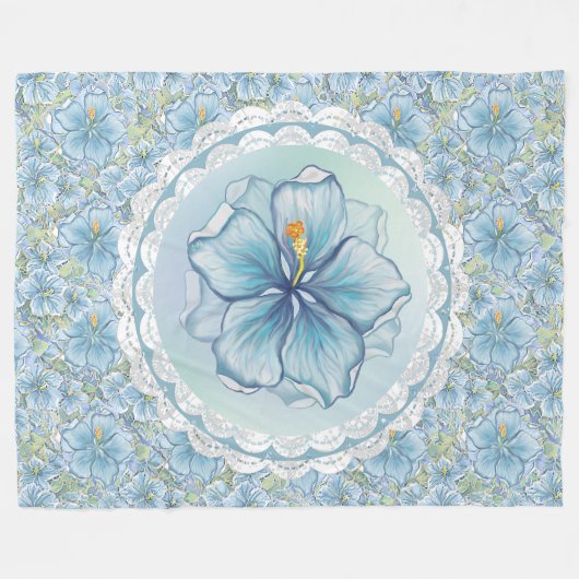 Hibiscus & kant TURQUOISE Fleece Deken (Voorkant (Horizontaal))