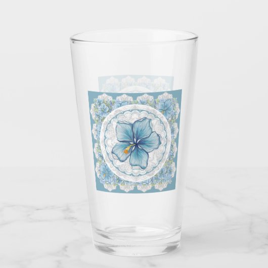 Hibiscus & kant TURQUOISE Glas (Voorkant)