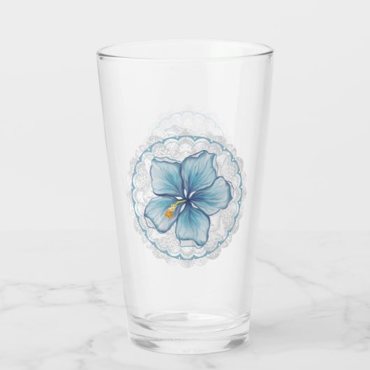 Hibiscus & kant TURQUOISE Glas (Achterkant)