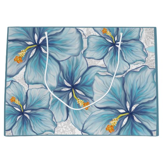 Hibiscus & kant TURQUOISE Groot Cadeauzakje (Voorkant)