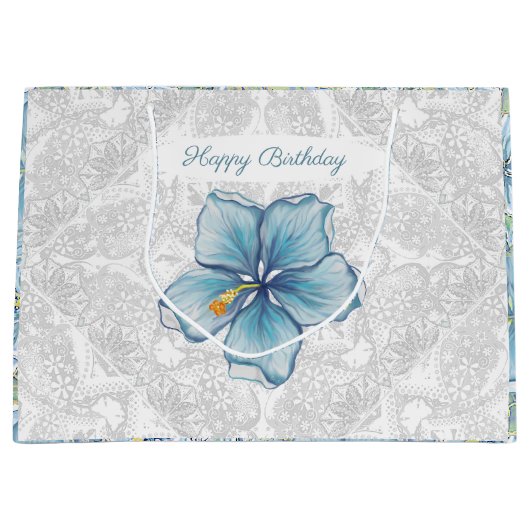 Hibiscus & kant TURQUOISE Groot Cadeauzakje (Voorkant)