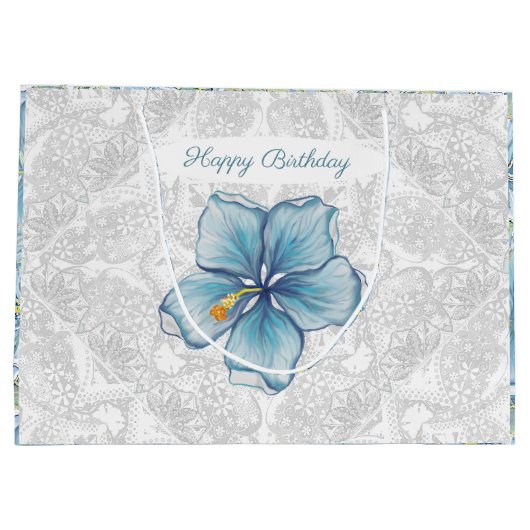 Hibiscus & kant TURQUOISE Groot Cadeauzakje (Achterkant)