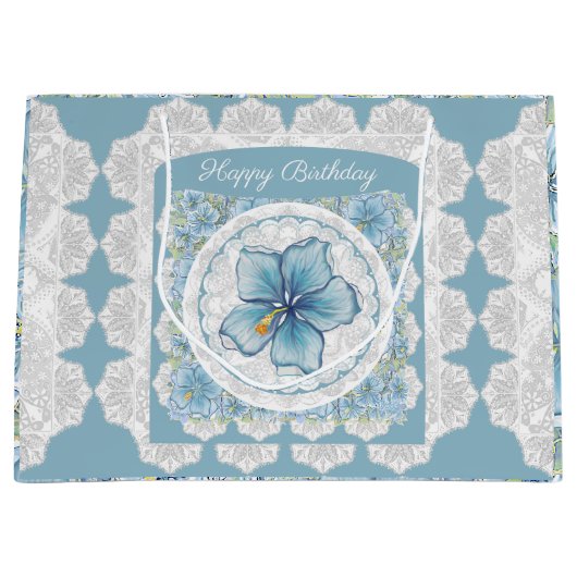 Hibiscus & kant TURQUOISE Groot Cadeauzakje (Voorkant)