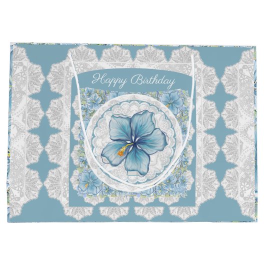 Hibiscus & kant TURQUOISE Groot Cadeauzakje (Achterkant)