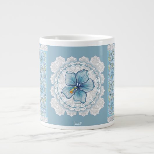 Hibiscus & kant TURQUOISE Grote Koffiekop (Voorkant)