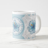 Hibiscus & kant TURQUOISE Grote Koffiekop (Voorkant rechts)