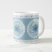 Hibiscus & kant TURQUOISE Grote Koffiekop (Voorkant rechts)