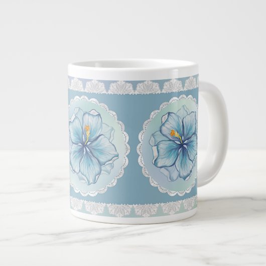 Hibiscus & kant TURQUOISE Grote Koffiekop (Voorkant rechts)