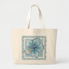 Hibiscus & kant TURQUOISE Grote Tote Bag