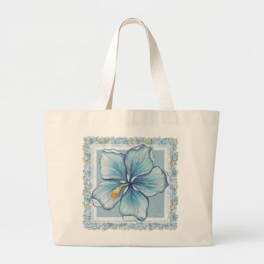 Hibiscus & kant TURQUOISE Grote Tote Bag (Voorkant)
