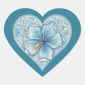 Hibiscus & kant TURQUOISE Hart Sticker (Voorkant)