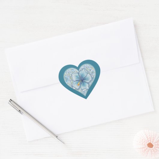 Hibiscus & kant TURQUOISE Hart Sticker (Envelop)