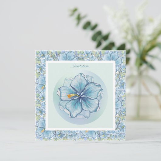 Hibiscus & kant TURQUOISE Kaart (Staand voorkant)