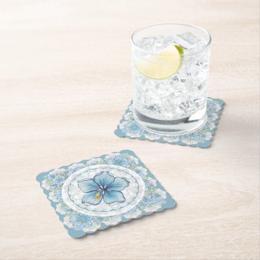 Hibiscus & kant TURQUOISE Kartonnen Onderzetters (Insitu)