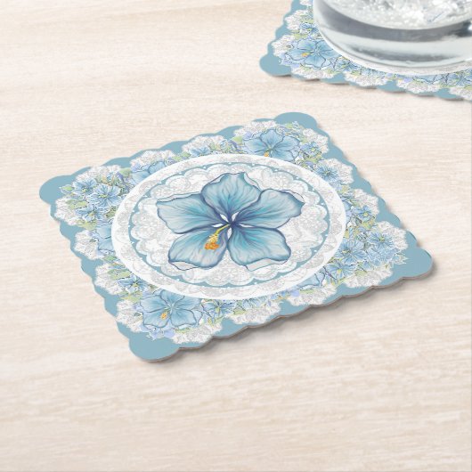 Hibiscus & kant TURQUOISE Kartonnen Onderzetters (Gebogen)