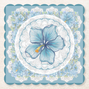 Hibiscus & kant TURQUOISE Kartonnen Onderzetters