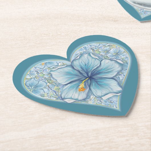 Hibiscus & kant TURQUOISE Kartonnen Onderzetters (Gekanteld)