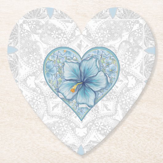 Hibiscus & kant TURQUOISE Kartonnen Onderzetters (Voorkant)