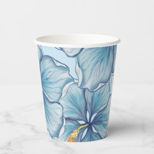 Hibiscus & kant TURQUOISE Papieren Bekers (Achterkant)