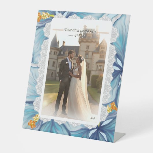 Hibiscus & kant TURQUOISE Reclamebord Met Voetstuk (Voorkant)