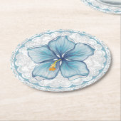 Hibiscus & kant TURQUOISE Ronde Kartonnen Onderzetter (Gebogen)
