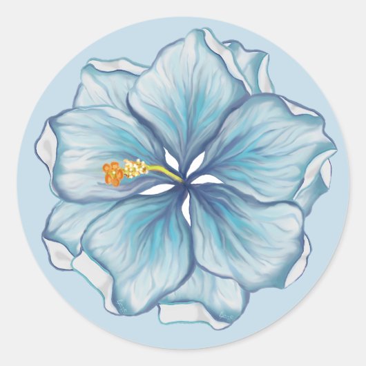 Hibiscus & kant TURQUOISE Ronde Sticker (Voorkant)