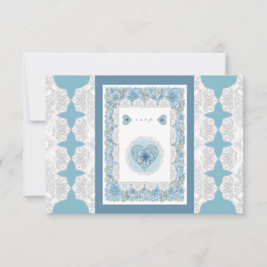 Hibiscus & kant TURQUOISE RSVP Kaartje (Voorkant)