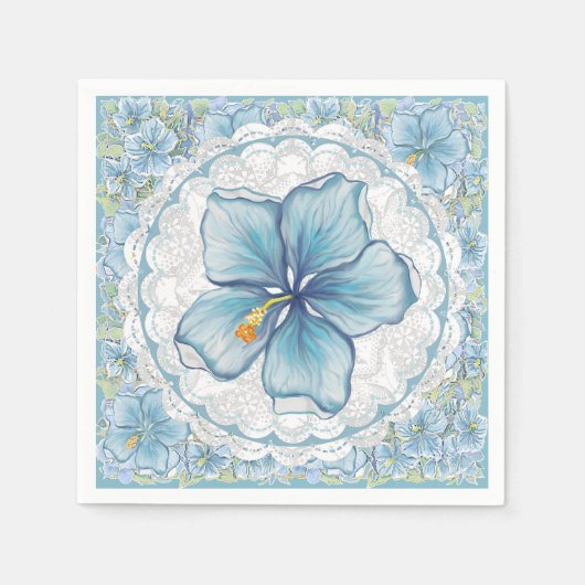 Hibiscus & kant TURQUOISE Servet (Voorkant)