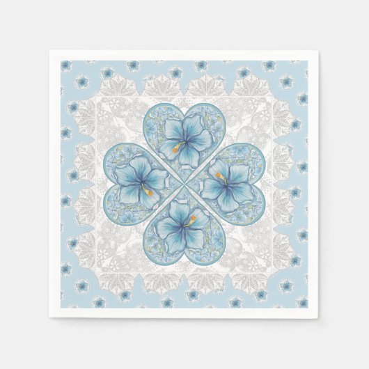 Hibiscus & kant TURQUOISE Servet (Voorkant)