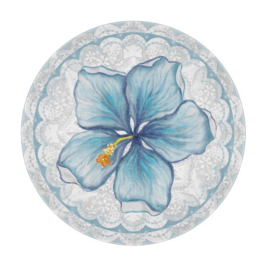 Hibiscus & kant TURQUOISE Snijplank (Voorkant)