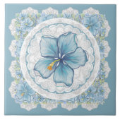 Hibiscus & kant TURQUOISE Tegeltje (Voorkant)