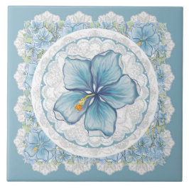 Hibiscus & kant TURQUOISE Tegeltje