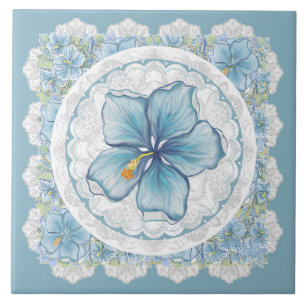 Hibiscus & kant TURQUOISE Tegeltje