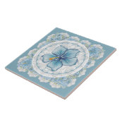 Hibiscus & kant TURQUOISE Tegeltje (Zijkant)