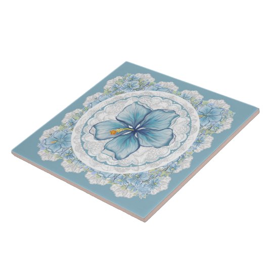 Hibiscus & kant TURQUOISE Tegeltje (Zijkant)