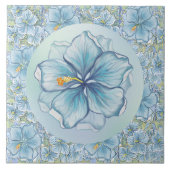 Hibiscus & kant TURQUOISE Tegeltje (Voorkant)