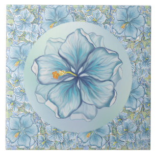 Hibiscus & kant TURQUOISE Tegeltje
