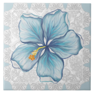 Hibiscus & kant TURQUOISE Tegeltje
