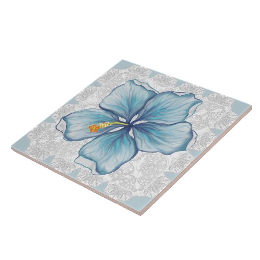 Hibiscus & kant TURQUOISE Tegeltje (Zijkant)
