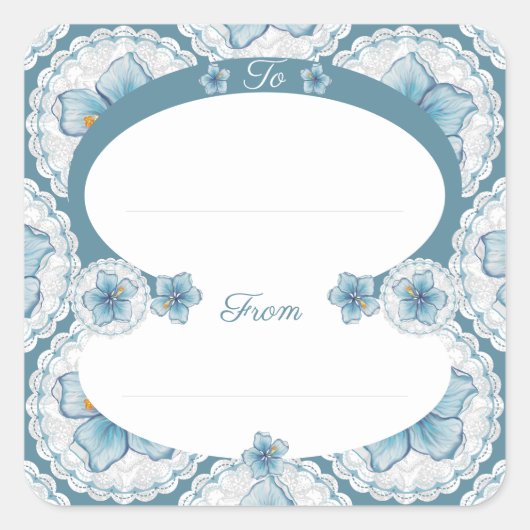 Hibiscus & kant TURQUOISE Vierkante Sticker (Voorkant)