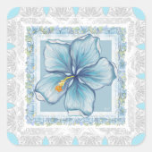 Hibiscus & kant TURQUOISE Vierkante Sticker (Voorkant)
