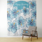 Hibiscus & kant TURQUOISE Wandkleed (In situ)