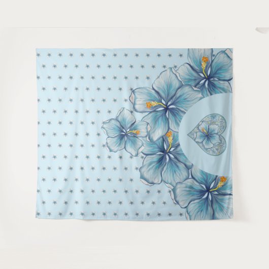 Hibiscus & kant TURQUOISE Wandkleed (Voorkant (horizontaal))